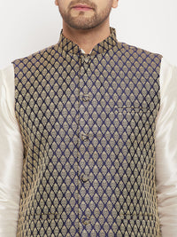 Thumbnail for VM by Vastramay Men's Blue Silk Blend Nehru Jacket - Distacart