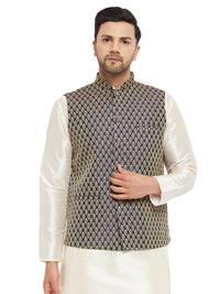 Thumbnail for VM by Vastramay Men's Blue Silk Blend Nehru Jacket - Distacart