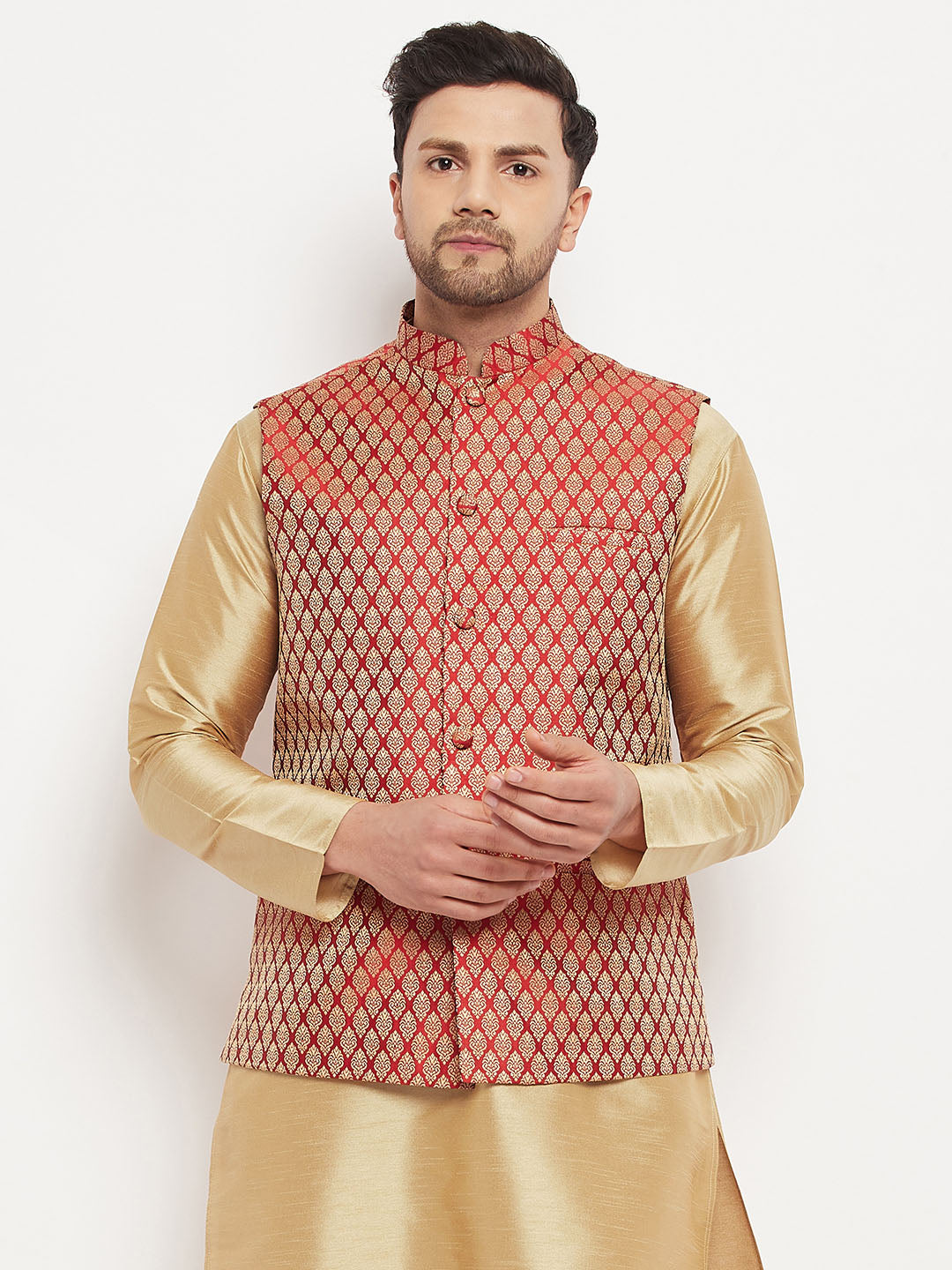 VM by Vastramay Men's Maroon Silk Blend Nehru Jacket - Distacart