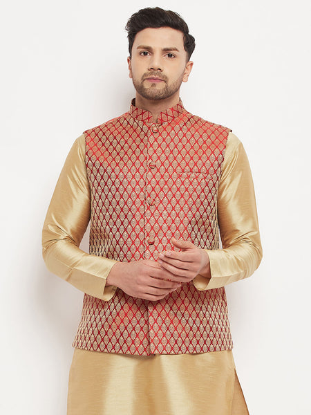 VM by Vastramay Men's Maroon Silk Blend Nehru Jacket - Distacart