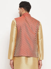 Thumbnail for VM by Vastramay Men's Maroon Silk Blend Nehru Jacket - Distacart