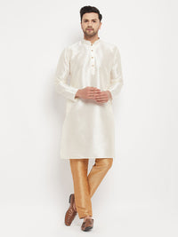 Thumbnail for VM by Vastramay Men's Cream And Rose Gold Silk Blend Kurta Pyjama Set - Distacart