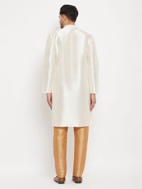 Thumbnail for VM by Vastramay Men's Cream And Rose Gold Silk Blend Kurta Pyjama Set - Distacart