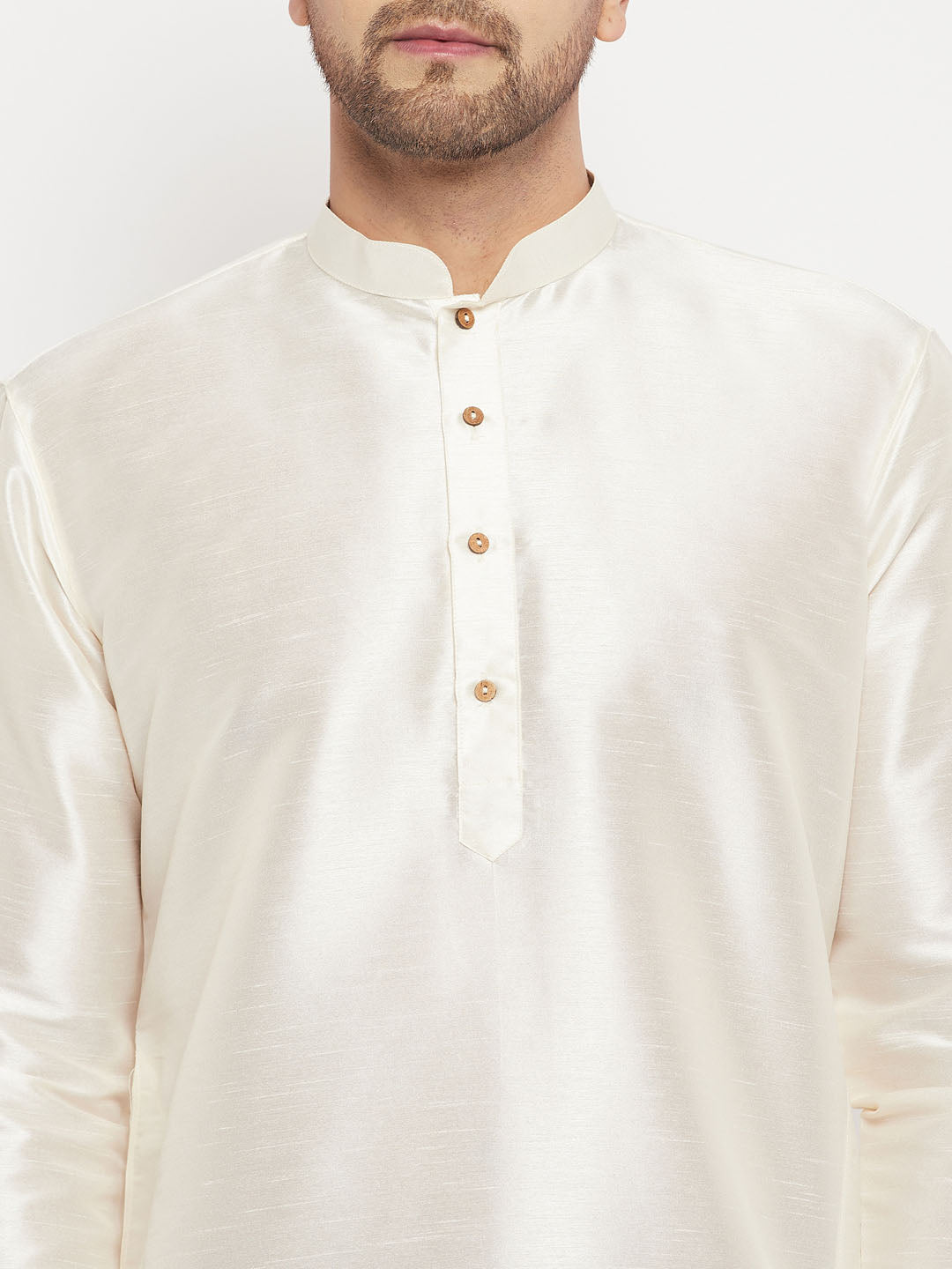 VM by Vastramay Men's Cream And Rose Gold Silk Blend Kurta Pyjama Set - Distacart