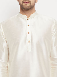 Thumbnail for VM by Vastramay Men's Cream And Rose Gold Silk Blend Kurta Pyjama Set - Distacart