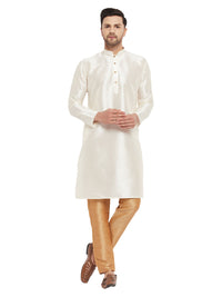 Thumbnail for VM by Vastramay Men's Cream And Rose Gold Silk Blend Kurta Pyjama Set - Distacart