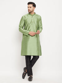 Thumbnail for VM by Vastramay Men's Mint Green And Black Silk Blend Kurta Pyjama Set - Distacart