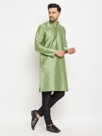 Thumbnail for VM by Vastramay Men's Mint Green And Black Silk Blend Kurta Pyjama Set - Distacart