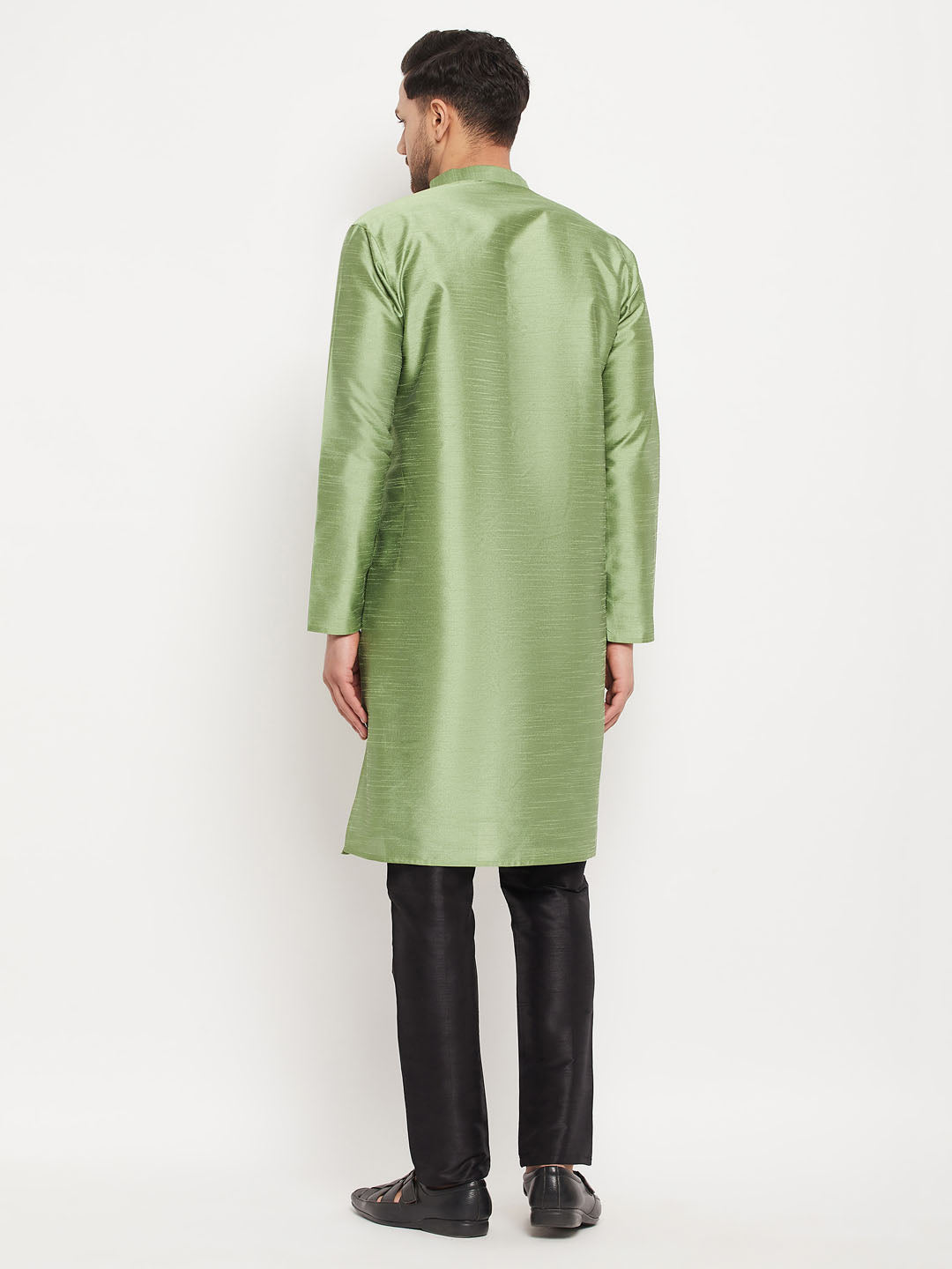 VM by Vastramay Men's Mint Green And Black Silk Blend Kurta Pyjama Set - Distacart