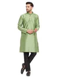Thumbnail for VM by Vastramay Men's Mint Green And Black Silk Blend Kurta Pyjama Set - Distacart