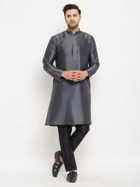 Thumbnail for VM by Vastramay Men's Steel And Black Silk Blend Kurta Pyjama Set - Distacart