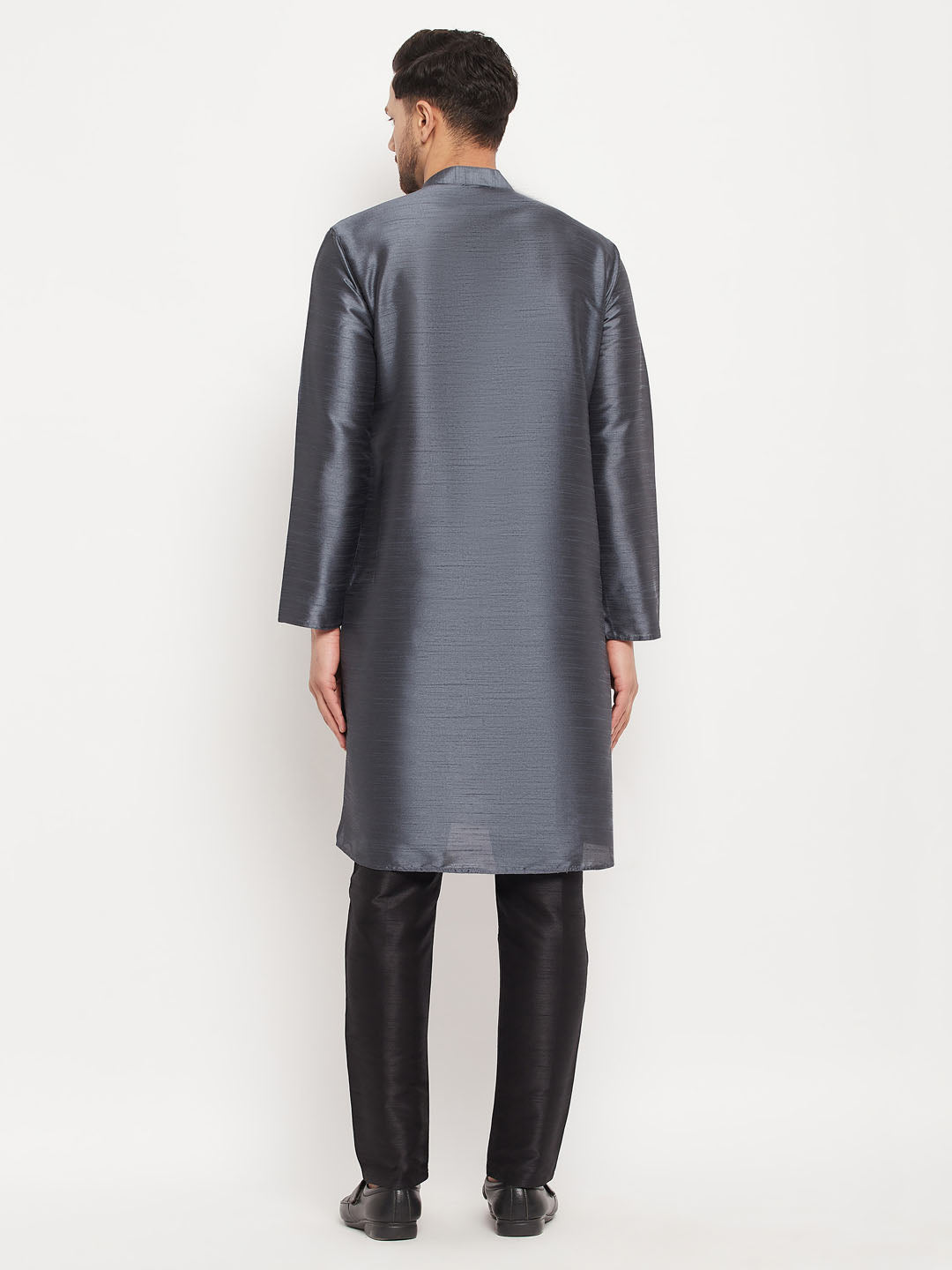 VM by Vastramay Men's Steel And Black Silk Blend Kurta Pyjama Set - Distacart