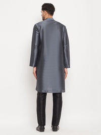 Thumbnail for VM by Vastramay Men's Steel And Black Silk Blend Kurta Pyjama Set - Distacart