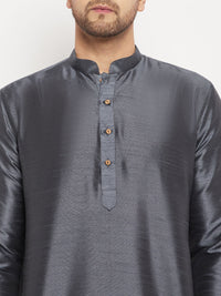 Thumbnail for VM by Vastramay Men's Steel And Black Silk Blend Kurta Pyjama Set - Distacart