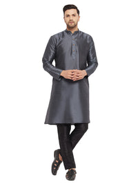 Thumbnail for VM by Vastramay Men's Steel And Black Silk Blend Kurta Pyjama Set - Distacart