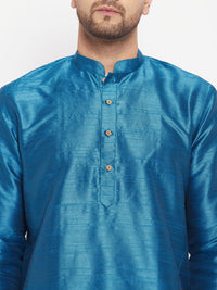 Thumbnail for VM by Vastramay Men's Turquoise And Cream Silk Blend Kurta Pyjama Set - Distacart