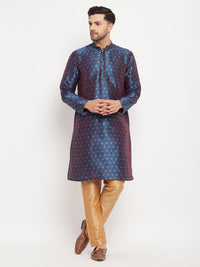 Thumbnail for VM by Vastramay Men's Blue And Rose Gold Silk Blend Kurta Pyjama Set - Distacart