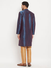 Thumbnail for VM by Vastramay Men's Blue And Rose Gold Silk Blend Kurta Pyjama Set - Distacart