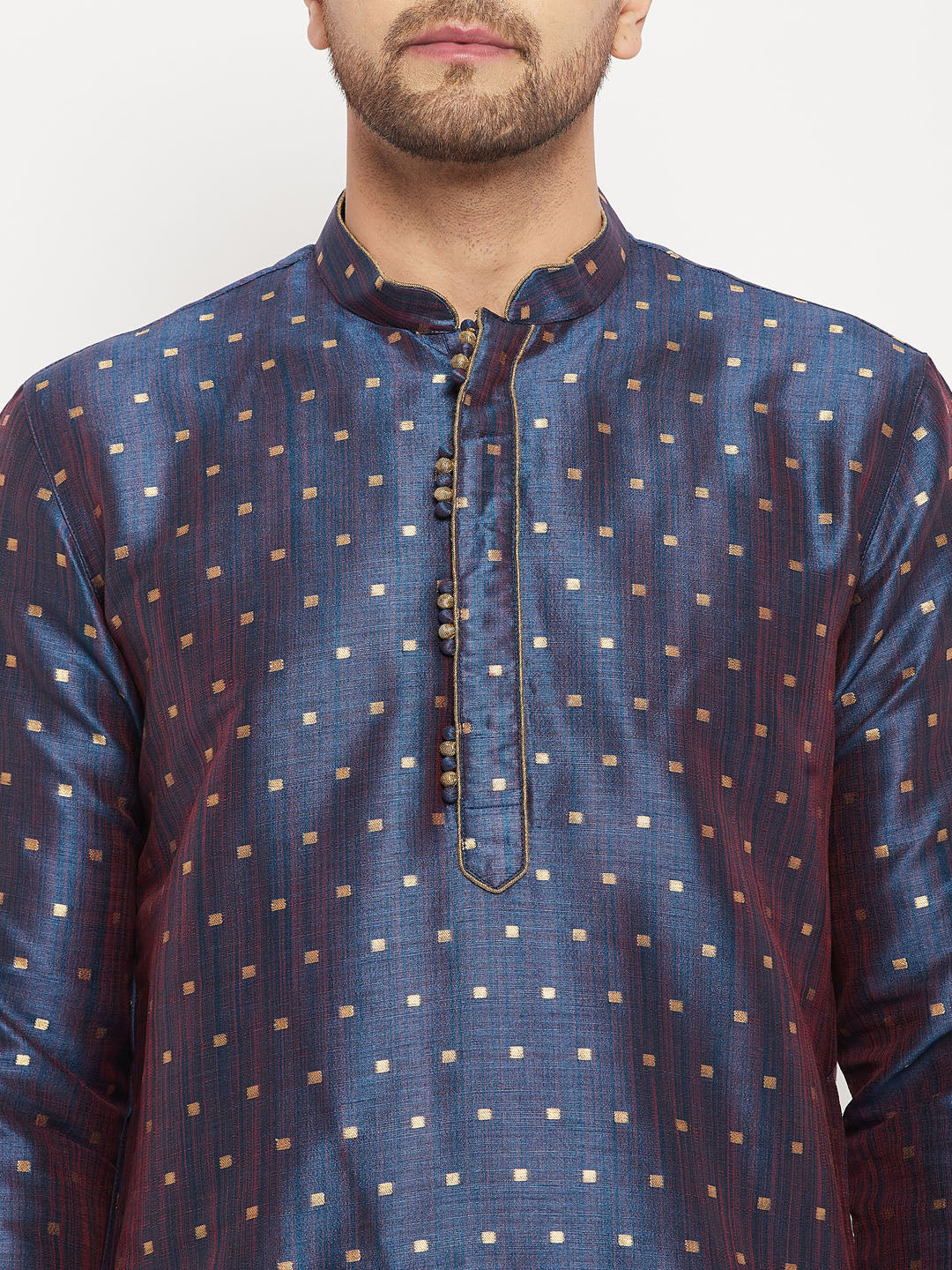 VM by Vastramay Men's Blue And Rose Gold Silk Blend Kurta Pyjama Set - Distacart