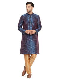 Thumbnail for VM by Vastramay Men's Blue And Rose Gold Silk Blend Kurta Pyjama Set - Distacart