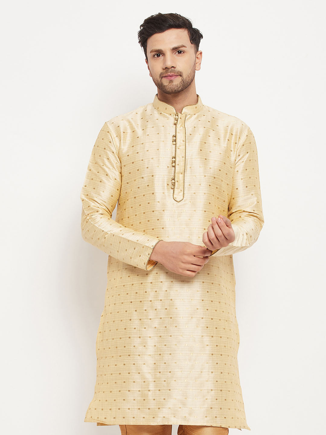VM by Vastramay Men's Gold Silk Blend Kurta - Distacart