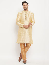 Thumbnail for VM by Vastramay Men's Gold And Rose Gold Silk Blend Kurta Pyjama Set - Distacart