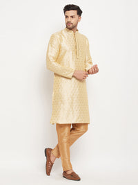 Thumbnail for VM by Vastramay Men's Gold And Rose Gold Silk Blend Kurta Pyjama Set - Distacart