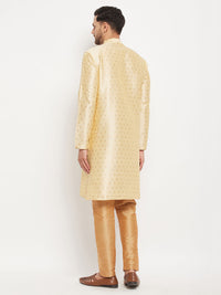 Thumbnail for VM by Vastramay Men's Gold And Rose Gold Silk Blend Kurta Pyjama Set - Distacart