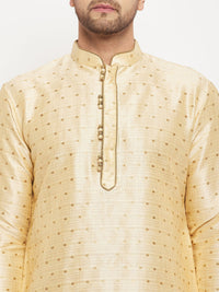 Thumbnail for VM by Vastramay Men's Gold And Rose Gold Silk Blend Kurta Pyjama Set - Distacart