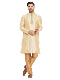 Thumbnail for VM by Vastramay Men's Gold And Rose Gold Silk Blend Kurta Pyjama Set - Distacart