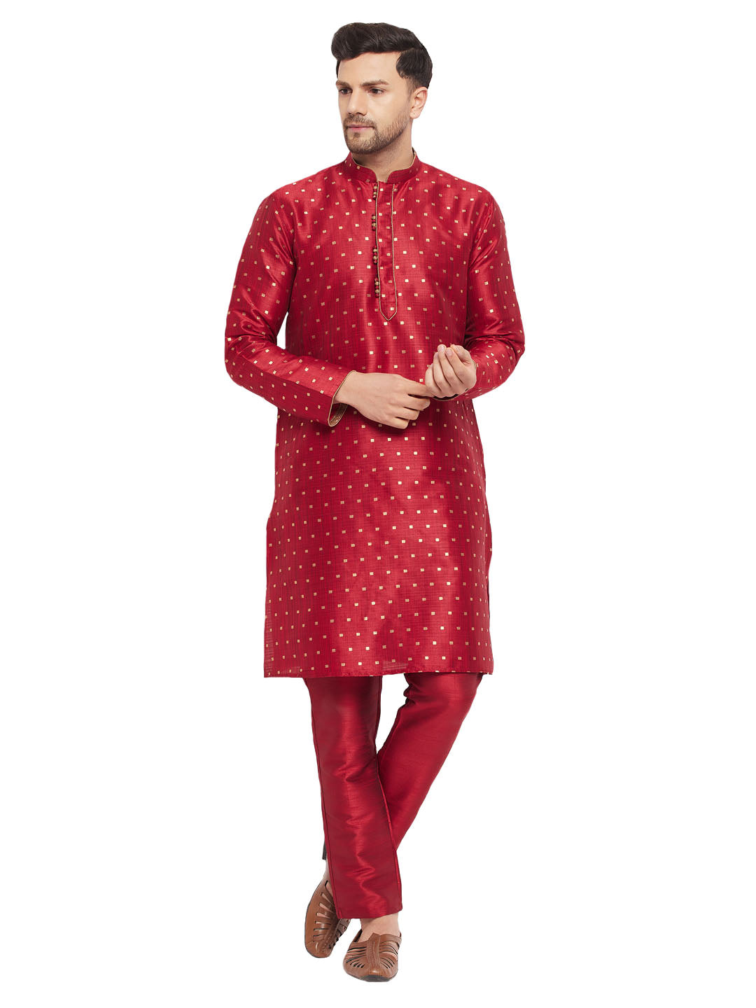 VM by Vastramay Men's Maroon Silk Blend Kurta Pyjama Set - Distacart