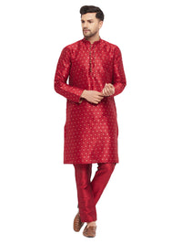 Thumbnail for VM by Vastramay Men's Maroon Silk Blend Kurta Pyjama Set - Distacart