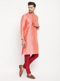 Thumbnail for VM by Vastramay Men's Pink And Maroon Silk Blend Kurta Pyjama Set - Distacart