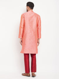 Thumbnail for VM by Vastramay Men's Pink And Maroon Silk Blend Kurta Pyjama Set - Distacart