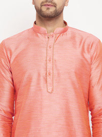 Thumbnail for VM by Vastramay Men's Pink And Maroon Silk Blend Kurta Pyjama Set - Distacart