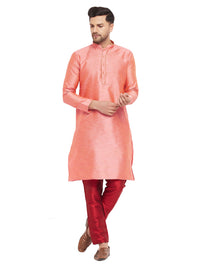 Thumbnail for VM by Vastramay Men's Pink And Maroon Silk Blend Kurta Pyjama Set - Distacart