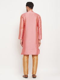 Thumbnail for VM by Vastramay Men's Pink And Rose Gold Silk Blend Kurta Pyjama Set - Distacart