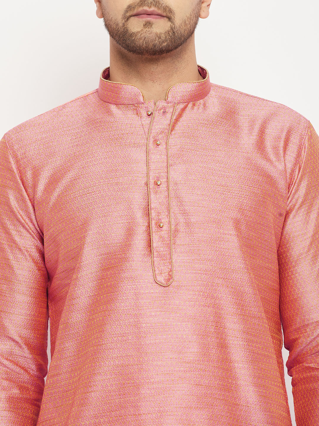 VM by Vastramay Men's Pink And Rose Gold Silk Blend Kurta Pyjama Set - Distacart