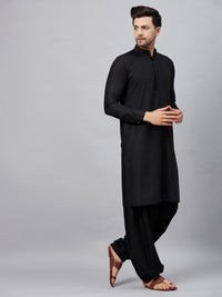 Thumbnail for VM by Vastramay Men's Black Cotton Blend Kurta And Patiala Set - Distacart