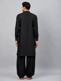 Thumbnail for VM by Vastramay Men's Black Cotton Blend Kurta And Patiala Set - Distacart