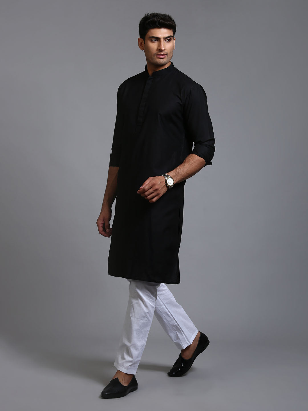 VM by Vastramay Men's Black And White Cotton Blend Kurta Pyjama Set - Distacart