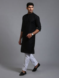 Thumbnail for VM by Vastramay Men's Black And White Cotton Blend Kurta Pyjama Set - Distacart