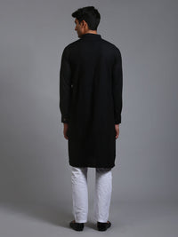 Thumbnail for VM by Vastramay Men's Black And White Cotton Blend Kurta Pyjama Set - Distacart