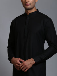 Thumbnail for VM by Vastramay Men's Black And White Cotton Blend Kurta Pyjama Set - Distacart