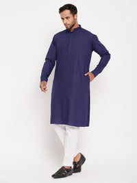 Thumbnail for VM by Vastramay Men's Blue And White Cotton Blend Kurta Pyjama Set - Distacart