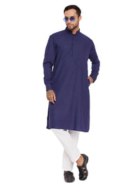 Thumbnail for VM by Vastramay Men's Blue And White Cotton Blend Kurta Pyjama Set - Distacart