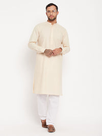 Thumbnail for VM by Vastramay Men's Cream And White Cotton Blend Kurta Pyjama Set - Distacart