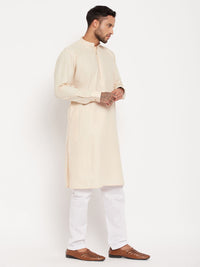 Thumbnail for VM by Vastramay Men's Cream And White Cotton Blend Kurta Pyjama Set - Distacart