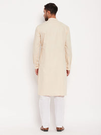 Thumbnail for VM by Vastramay Men's Cream And White Cotton Blend Kurta Pyjama Set - Distacart