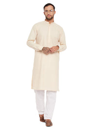 Thumbnail for VM by Vastramay Men's Cream And White Cotton Blend Kurta Pyjama Set - Distacart